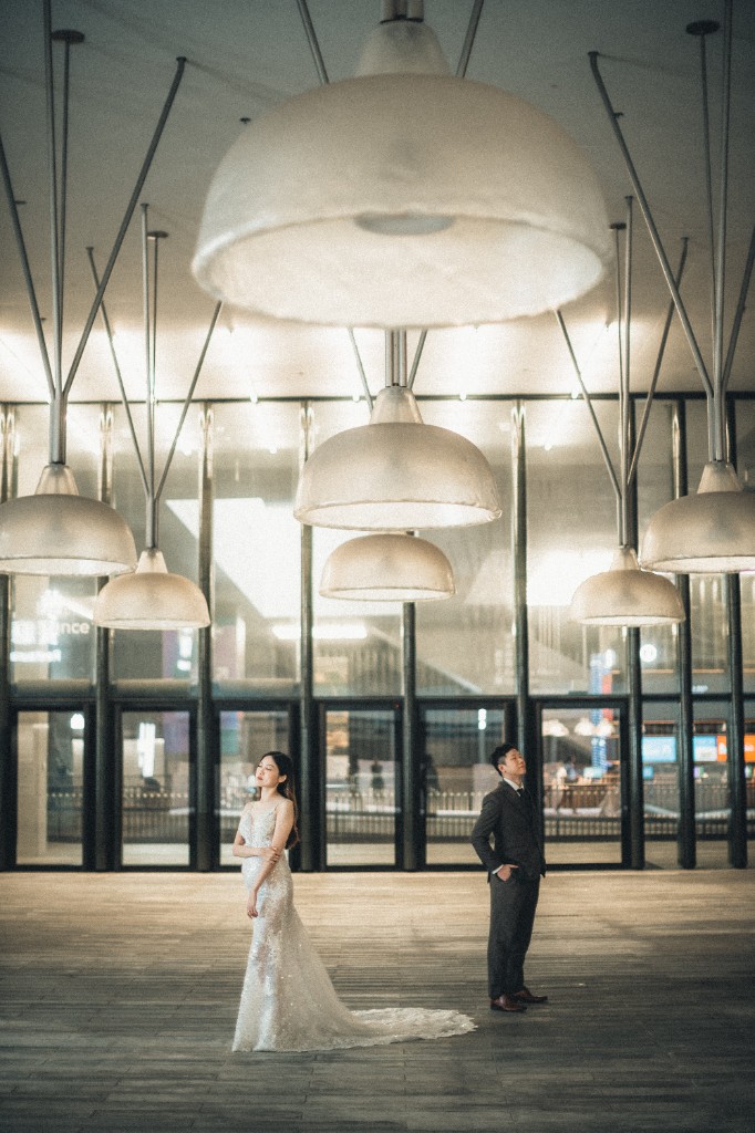 Under the pendant lamps